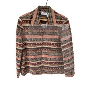 Alfred Dunner Womens Open Front Jacket Multicolor Southwestern Petites 14P Read